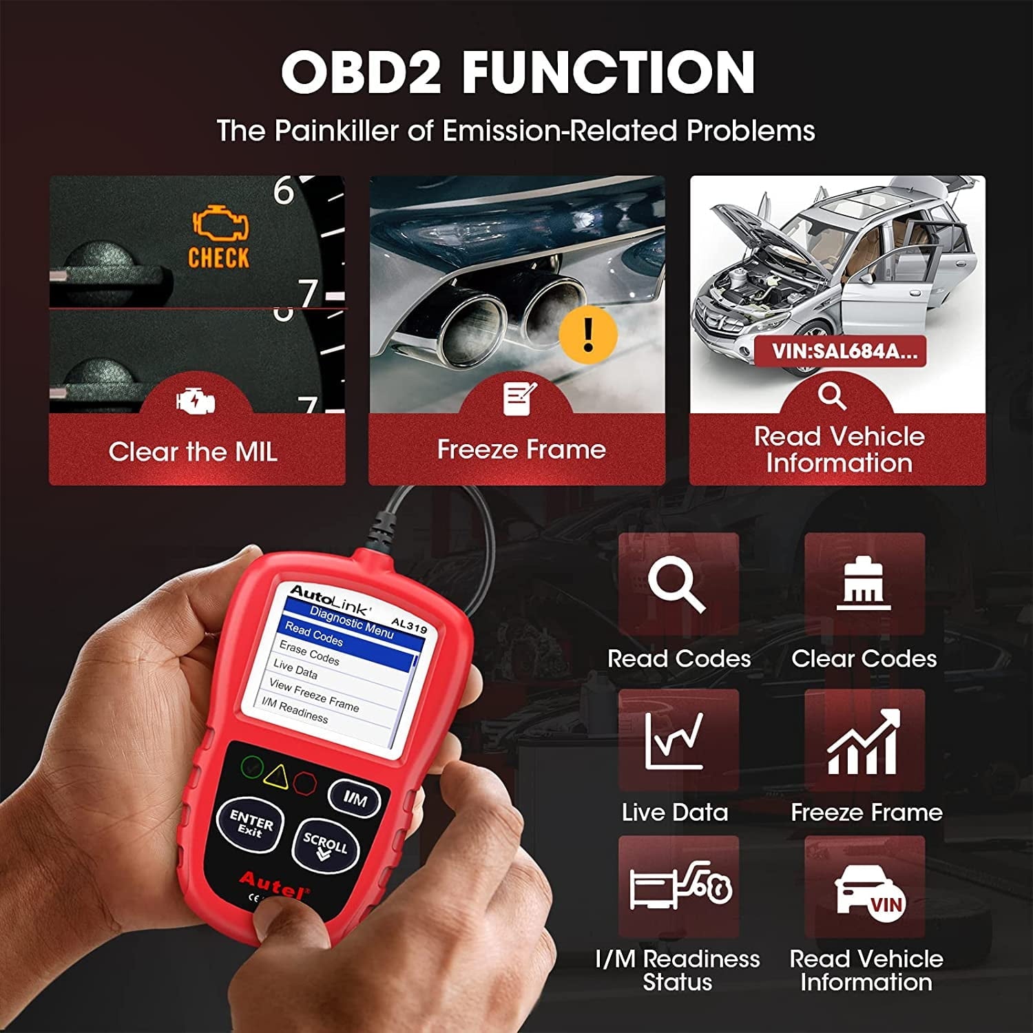 Autel AutoLink AL319 OBD2 Scanner Car Diagnostic Code Reader Automotive Engine Fault CAN Scan Tool