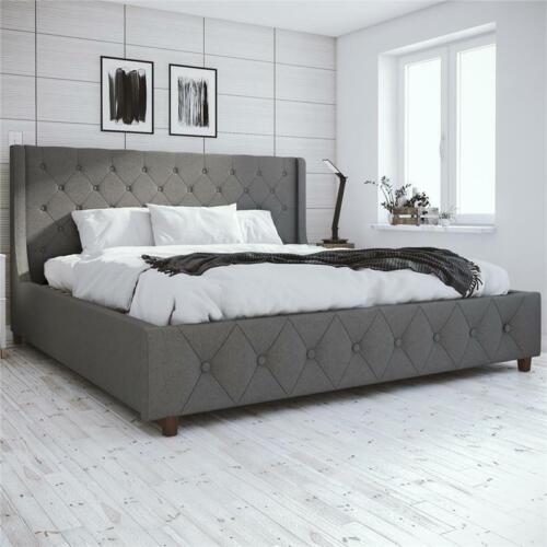 CosmoLiving Mercer Mid-Century Fabric King Upholstered Bed in Gray