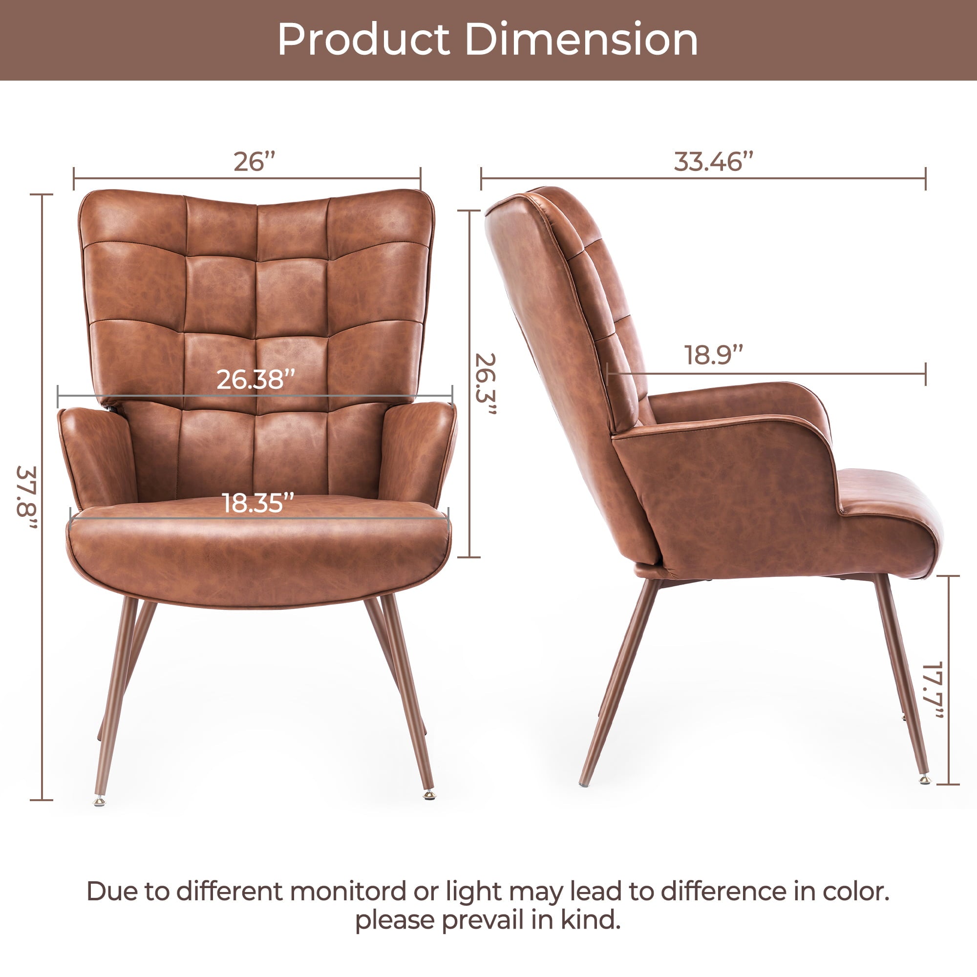 Unikome Livingroom Chairs  Mid-Century Modern Accent Chair, Faux Leather Wingback Accent Chair PU Leather Accent Chair for Home Office/Living Room/Bedroom, Brown