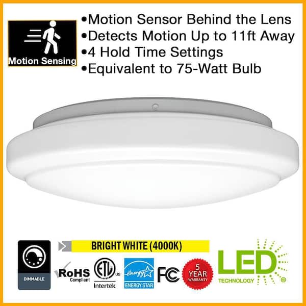 12 in. Motion Sensing Closet Light LED Flush Mount Ceiling Light 1000 Lumens 4000K Bright White Garage Storage Room