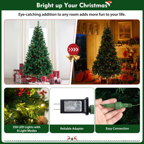 6 ft Green Fake Christmas Tree Prelit Christmas Tree with LED Light Party Decor