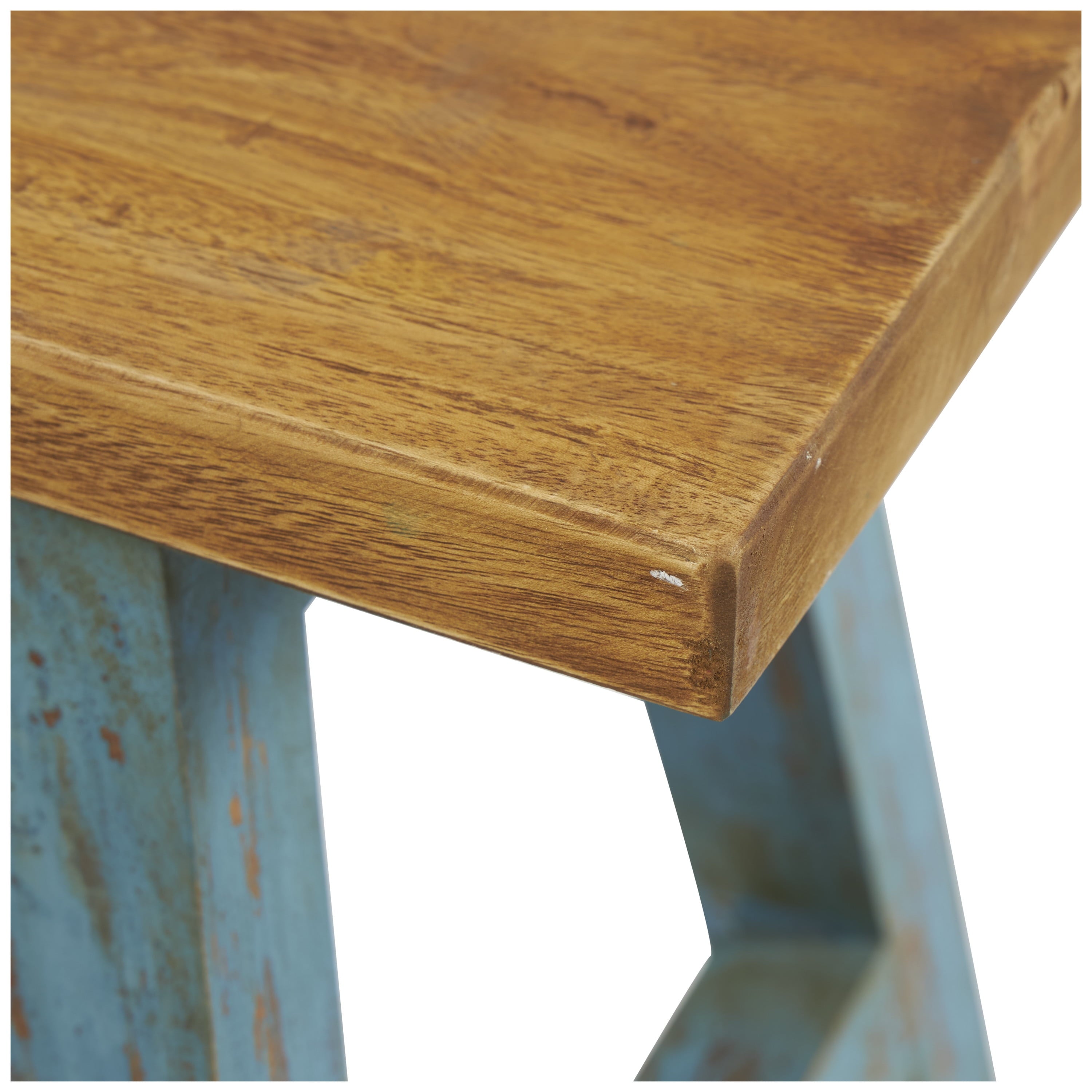 DecMode Wood Stool with Brown Wood Top, Blue