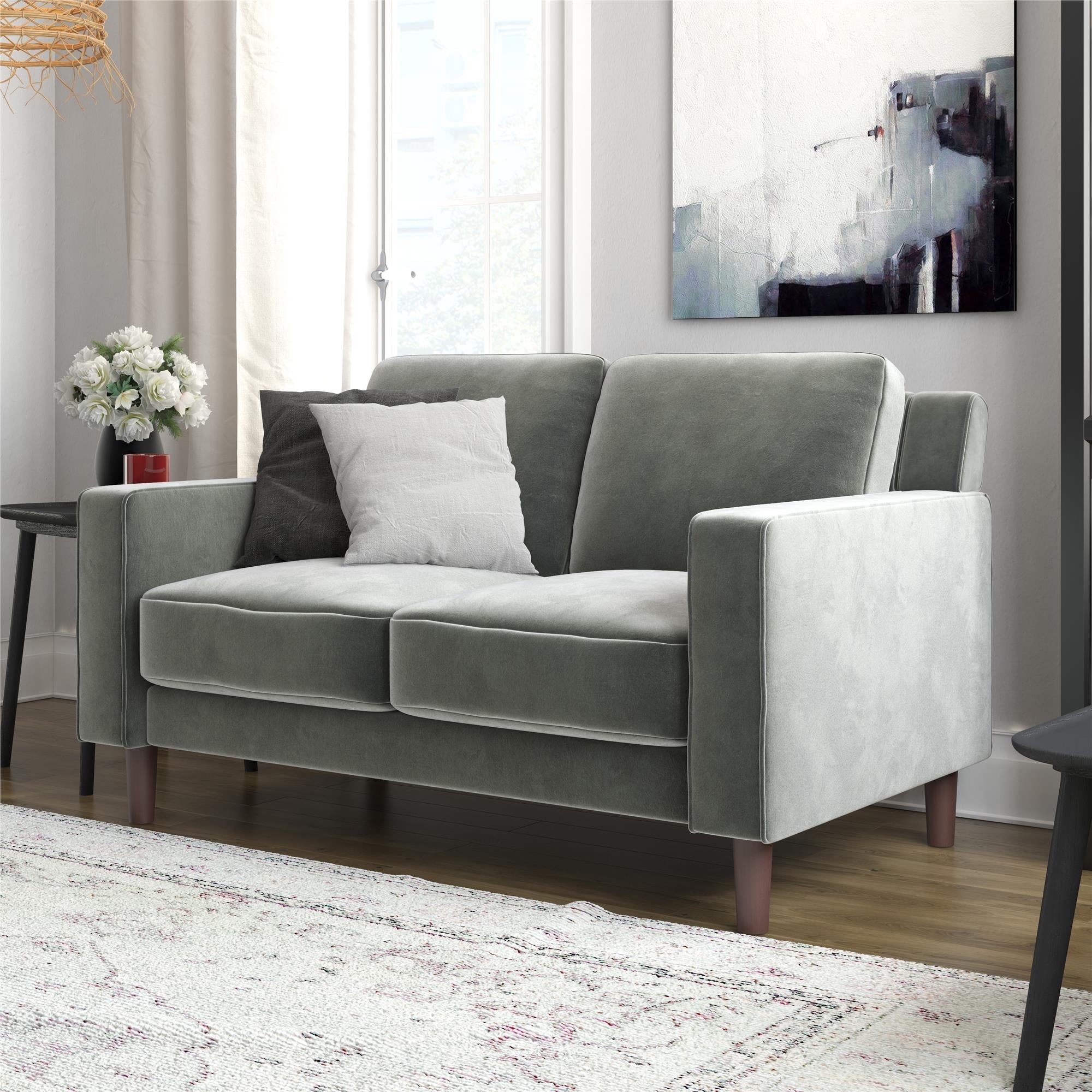 DHP Bryanna Loveseat 2 Seater Sofa , Gray Velvet