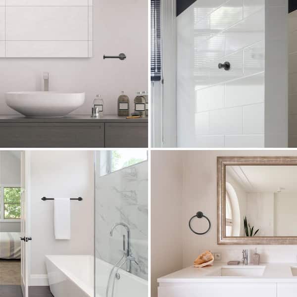 Brooklyn 24 in. 3-Light Matte Black Vanity Light with Bath Set (5-Piece)