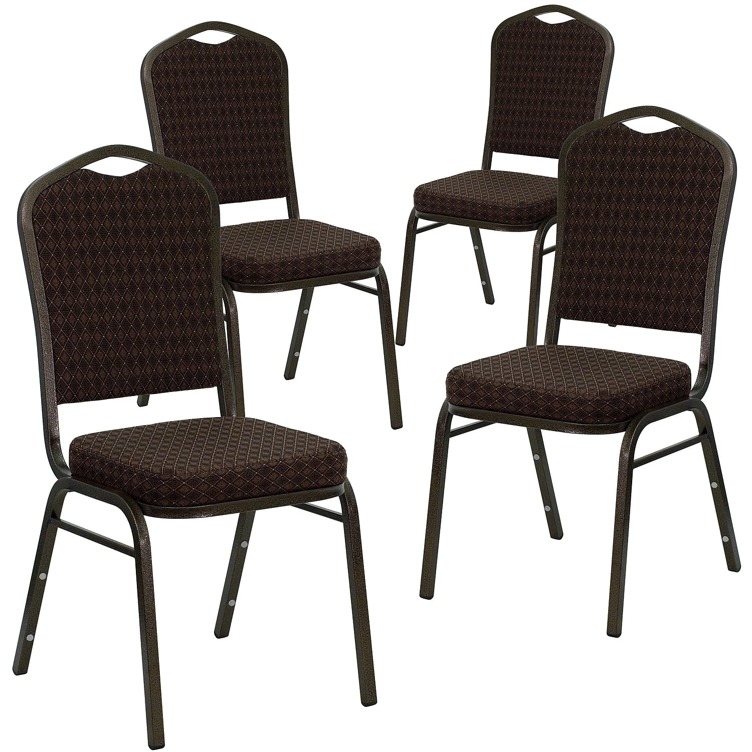 Flash Furniture 4 Pack HERCULES Series Crown Back Stacking Banquet Chair in Black Patterned Fabric - Gold Vein Frame