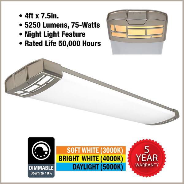 4 ft. 5250 Lumens Integrated LED Brushed Nickel Mission End Caps Wraparound Light Adjustable CCT Night Light (24-Pack)