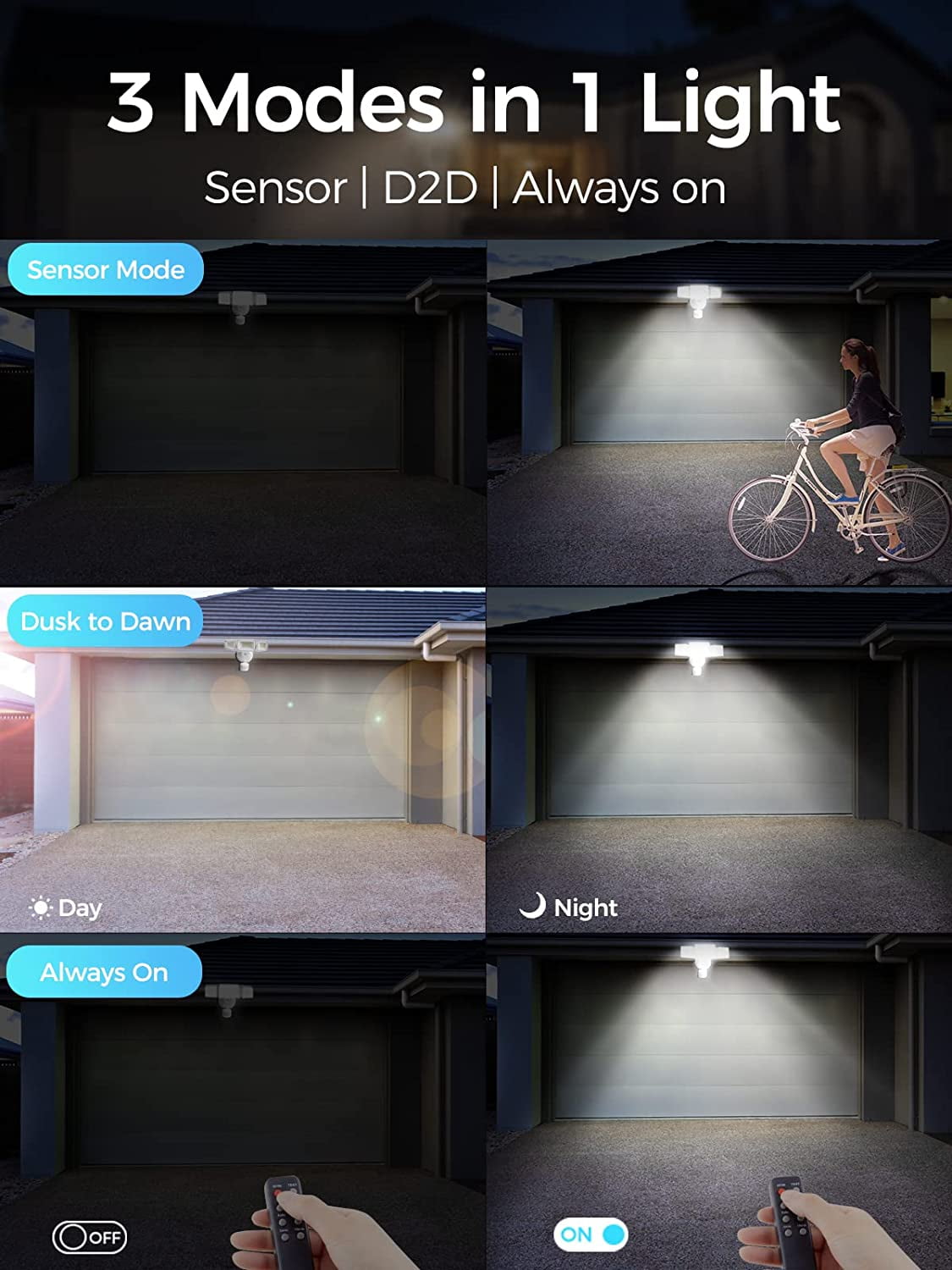 Brightown 4500 Lumen LED Flood Light Outdoor with Remote, 42W Motion Sensor Security Lights 3 Mode Adjustable, 3000K-6500K White Warm Color Adjustment, IP65 Waterproof Outdoor Lights for Garage