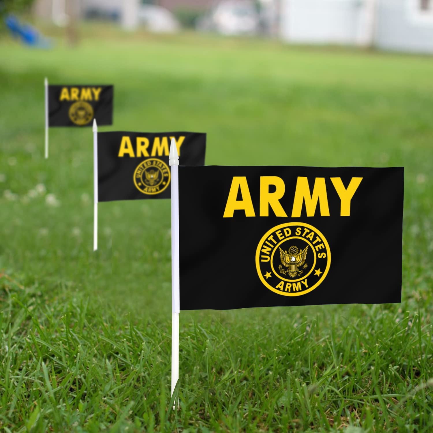 Anley US Army Gold Crest Mini Flag 12 Pack - Hand Held Miniature United States Military Flags