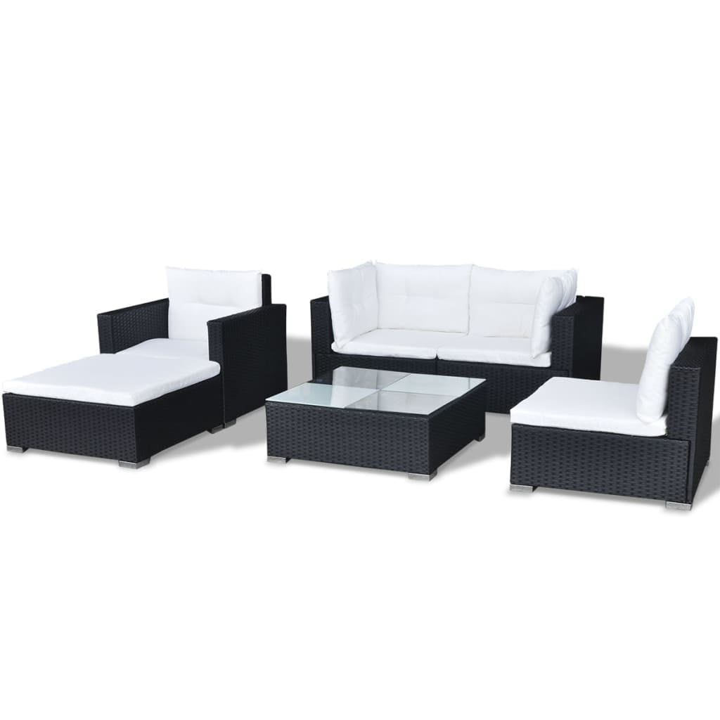 vidaXL 6 Piece Patio Lounge Set with Cushions Poly Rattan Black