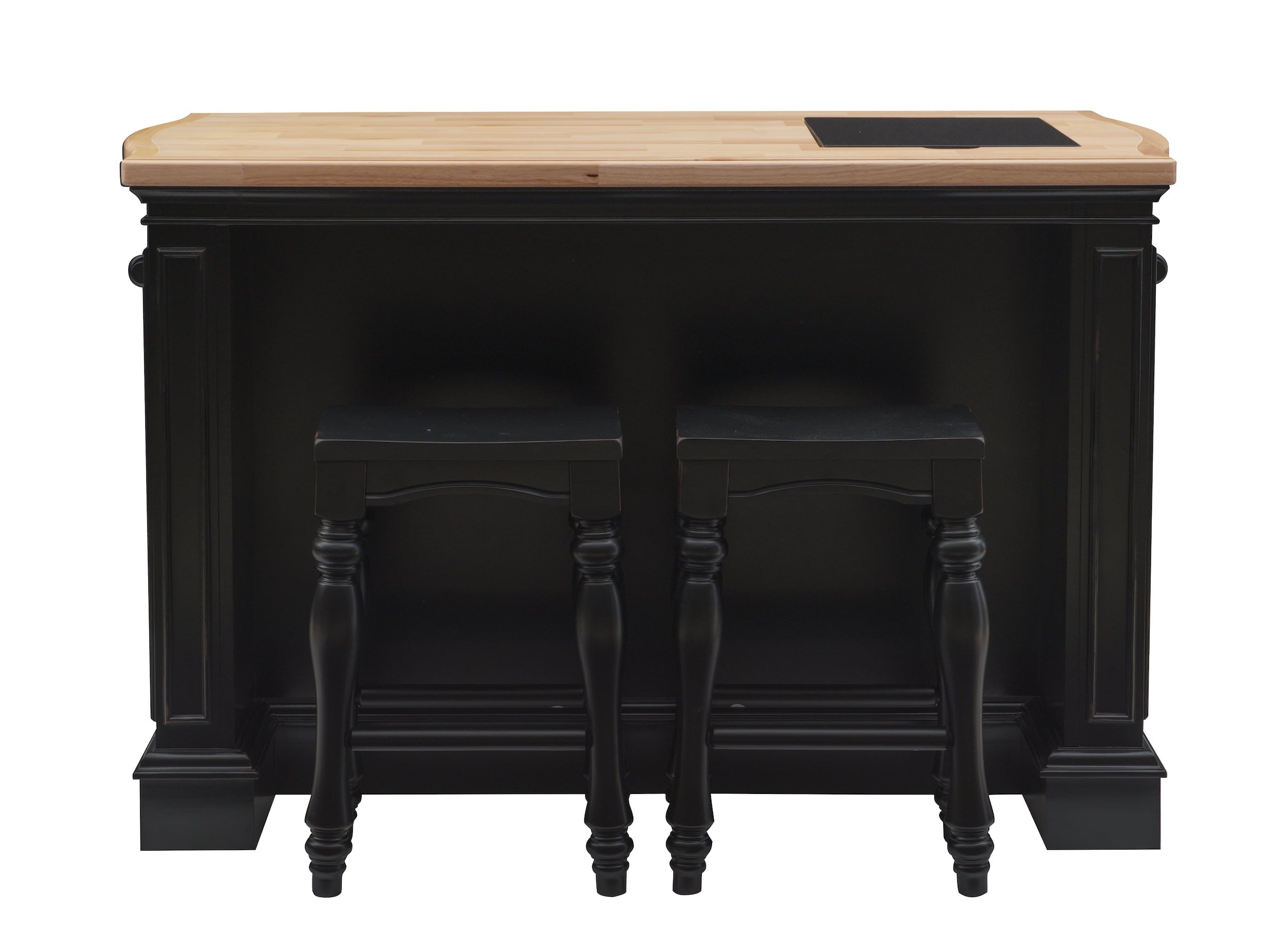 Pennfield Kitchen Island with Black Granite Removable Cutting Surface, Black and Natural