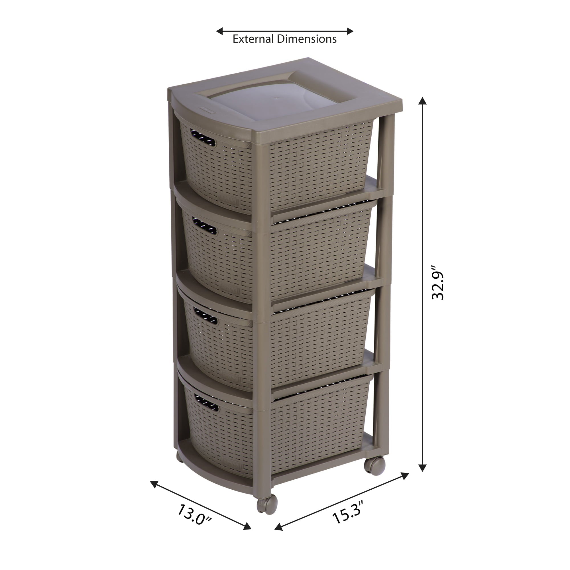 Rimax Plastic All-purpose 4-Drawer Mobile Rolling Cart, Brown