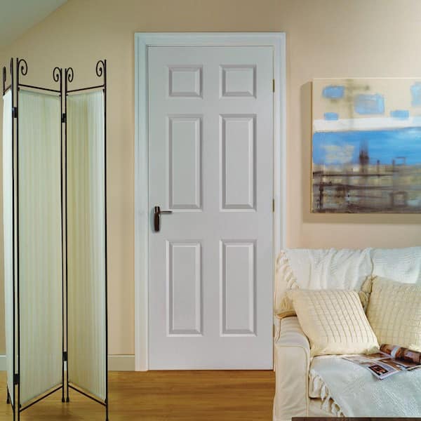 30 in. x 80 in. 6 Panel Left-Handed Solid Core Textured Primed Composite Single Prehung Interior Door