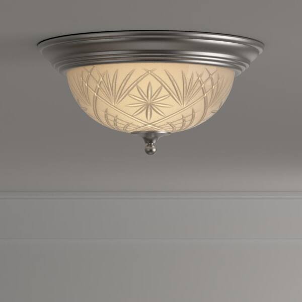 13 in. 2-Light Satin Nickel Flush Mount with Clear Glass Shade