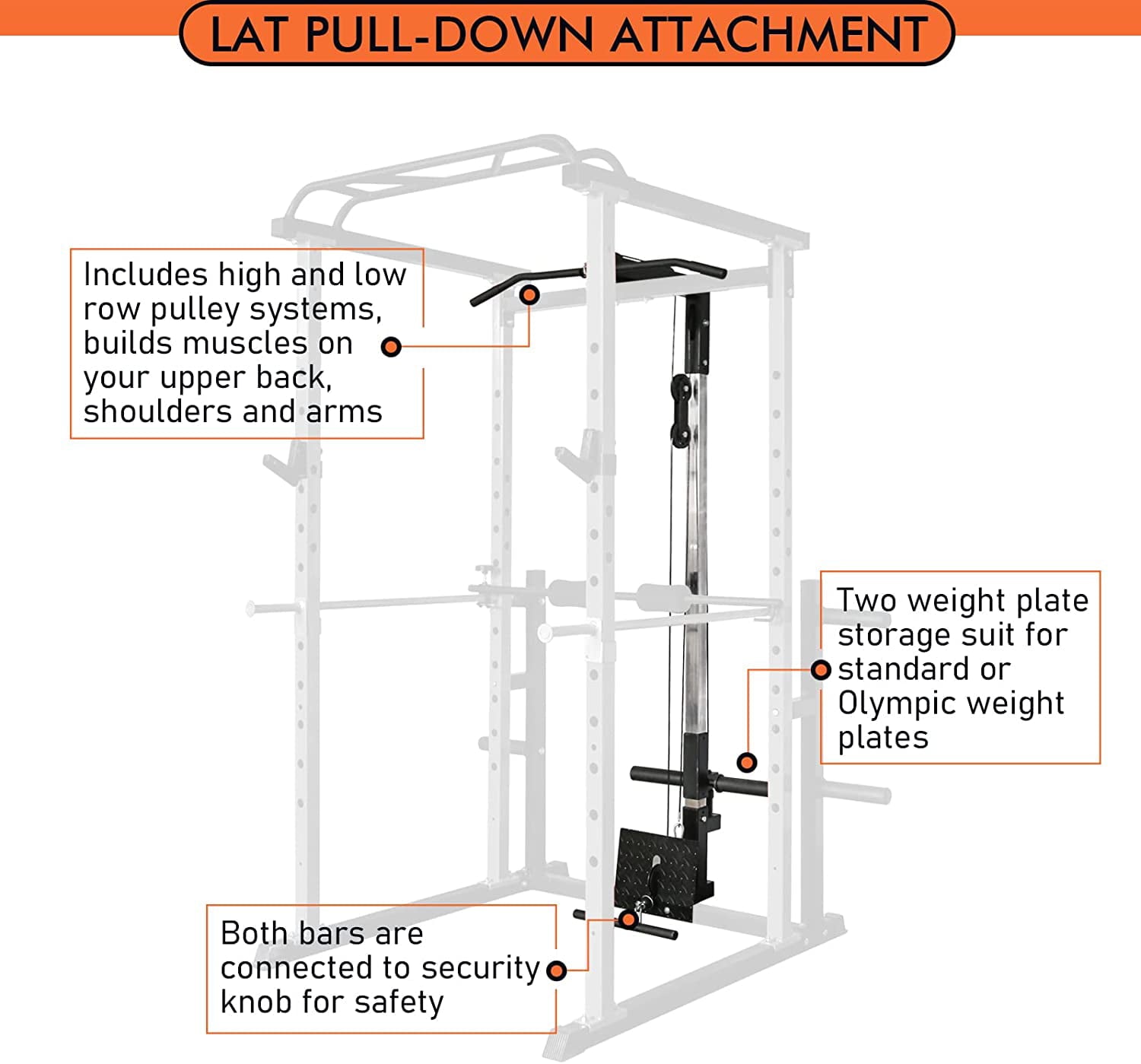 RitFit 1000LB Capacity Power Cage Rack with Pulley, Lat Pull Down System with J-Cups, Dip Bars and Other Attachments