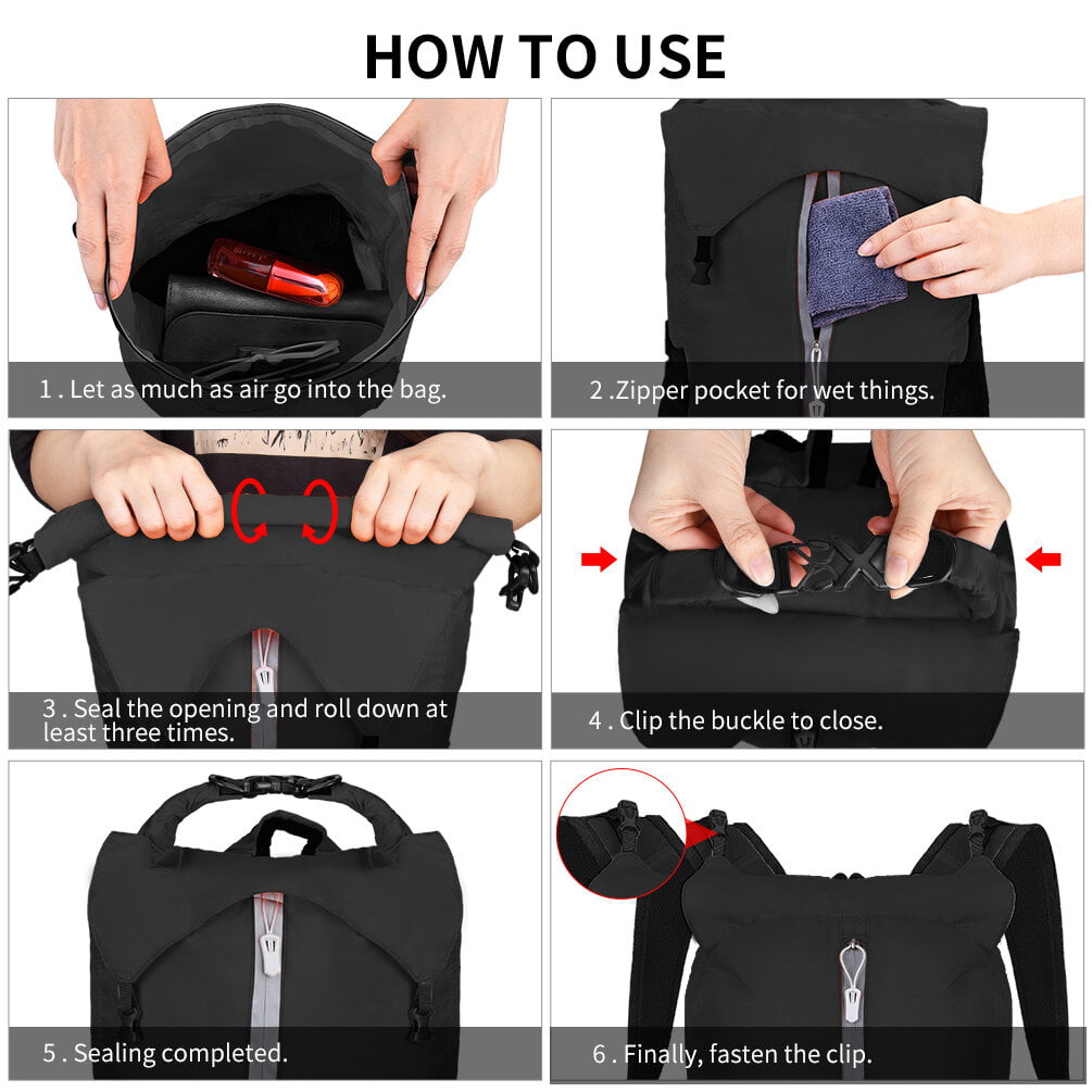 Vbiger Waterproof Dry Bags Set of 3 with Cellphone Bag Waist Bag, 20 Ltr Floating Dry Backpack Compression Sacks for Swimming, Kayak, Rafting and Boating, Black