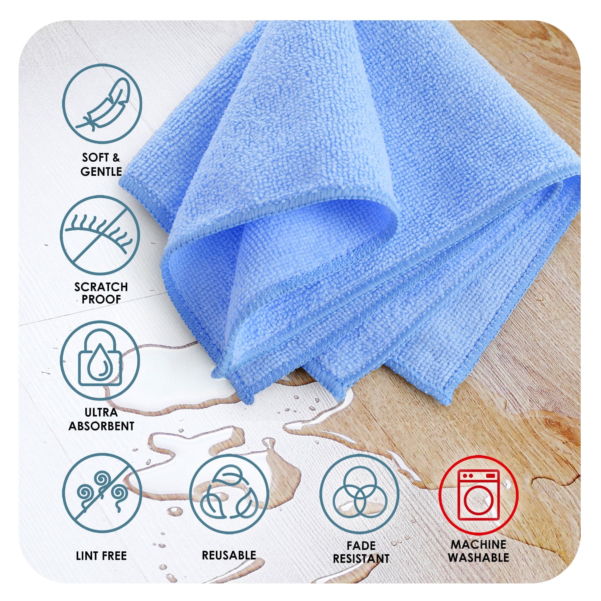 Etienne Alair Super Soft Microfiber Cleaning Cloth, Blue Washcloths (12 x 12 Inches) 12 PCs