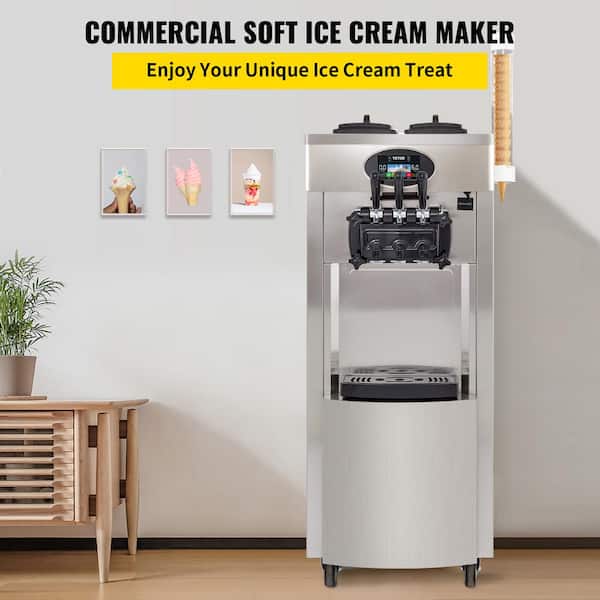 Commercial Soft Ice Cream Maker 5.3 to 7.4 Gal. per Hour Auto Clean LED Touch Screen 3 Flavors for Snack Bar, 2200 W
