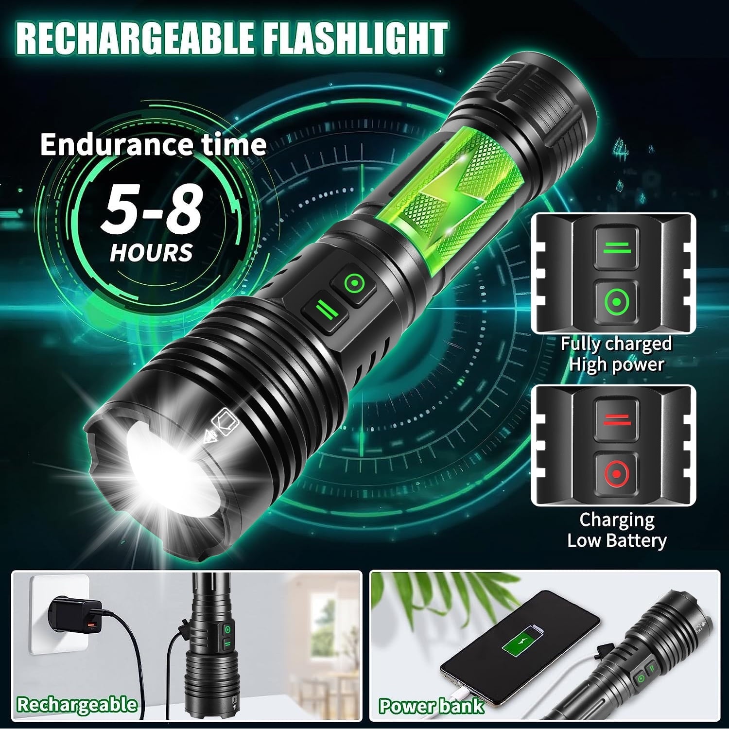 Rechargeable Flashlight High Lumens, Zacro 100000 Lumen Super Bright LED Flashlight with 6 Modes, Zoomable LED Waterproof Handheld Flashlight for Emergencies, Camping, Home
