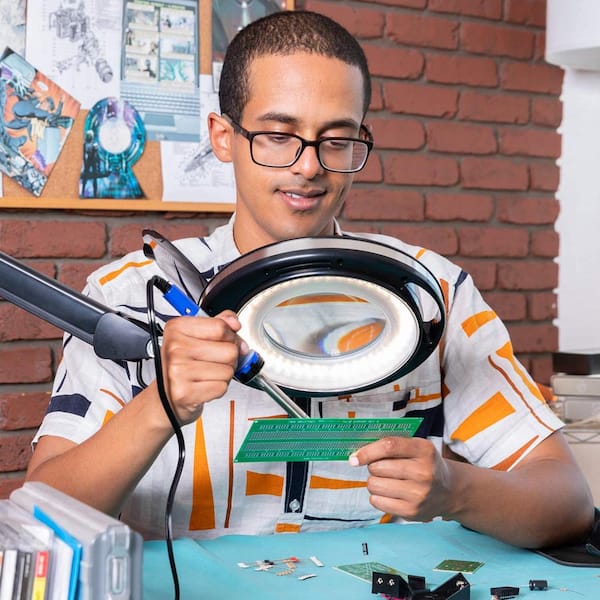 Lightview 29 in. Black Screw Clamp Dimmable 5-Diopter Lighted Magnifier Desk Lamp