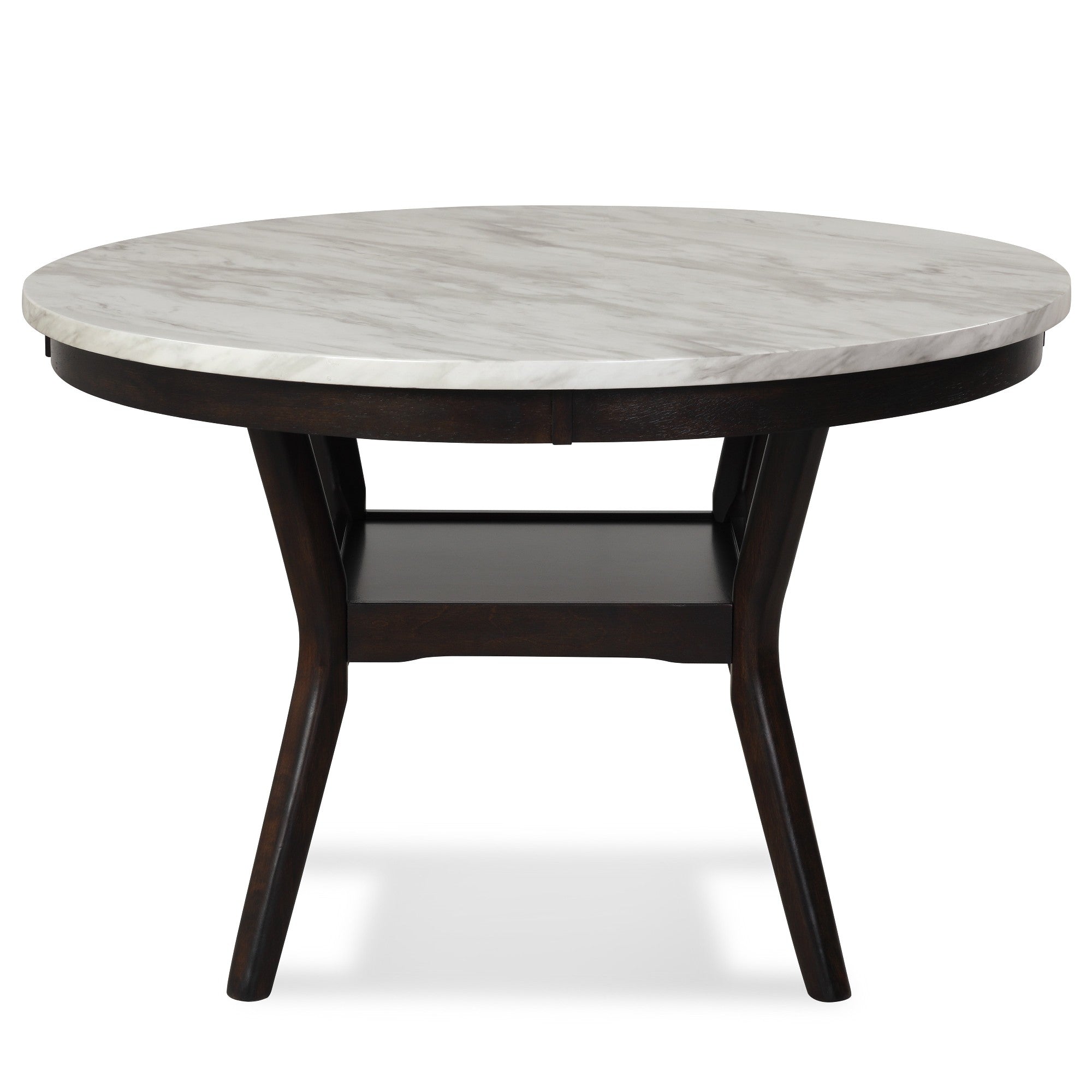 Kate 47 Inch Round Dining Table with Faux Marble Top, White and Black- Saltoro Sherpi