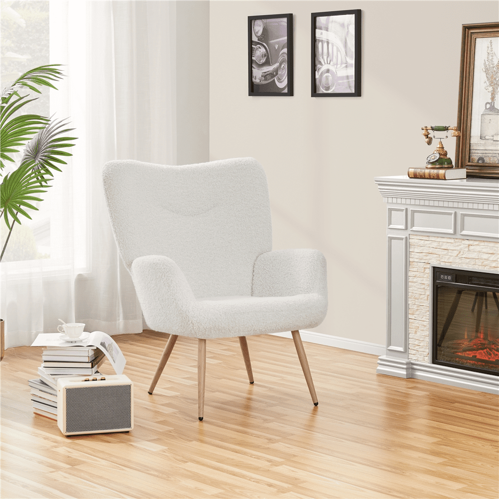 Easyfashion Modern Boucle Fabric Accent Chair, White