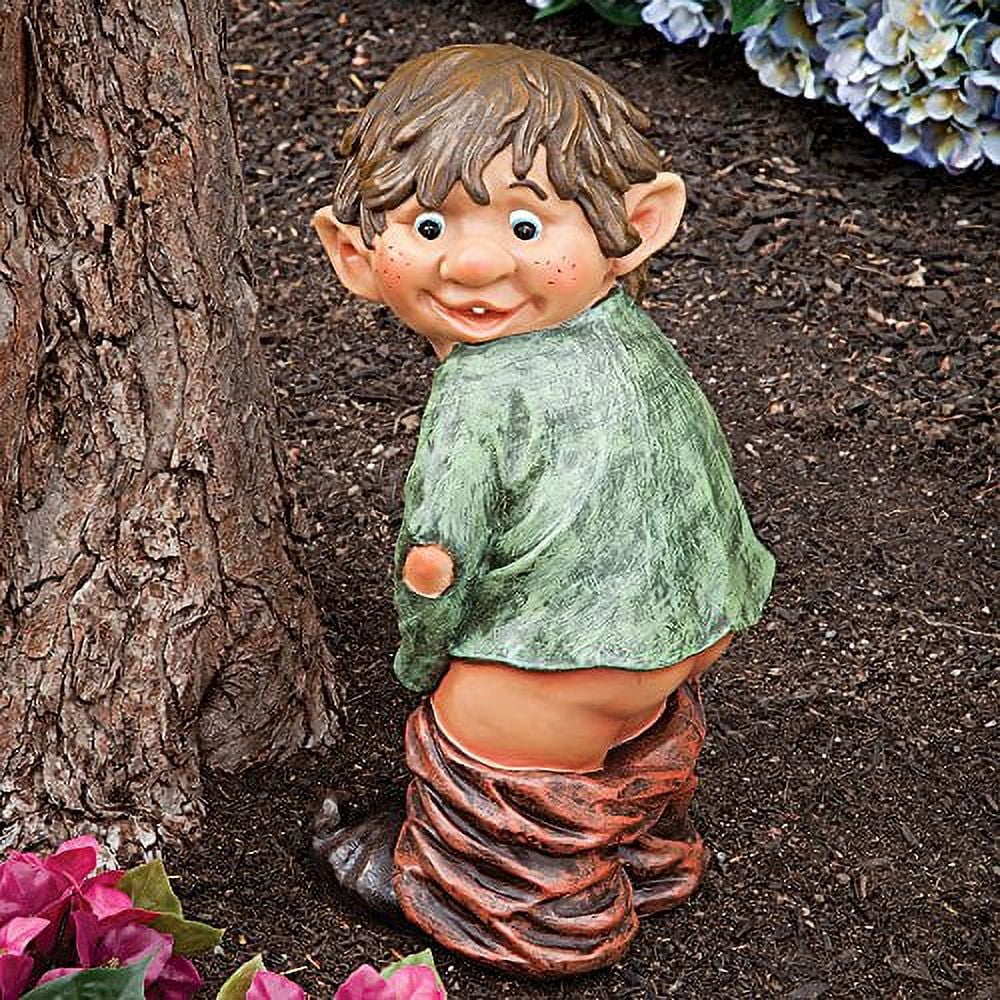 Bits and Pieces - Caught with His Pants Down Garden Elf Statue - Naughty Garden Elf Yard Art, Funny Gnome or Elf - Polyresin Statue Measures 13-1/2