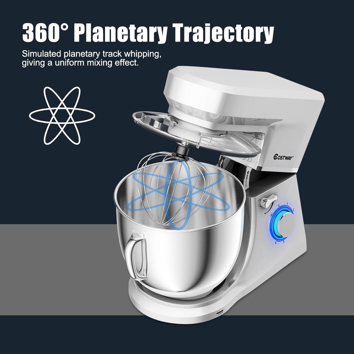 Costway Tilt-Head Stand Mixer 7.5 Qt 6 Speed 660W with Dough Hook, Whisk & Beater Silver