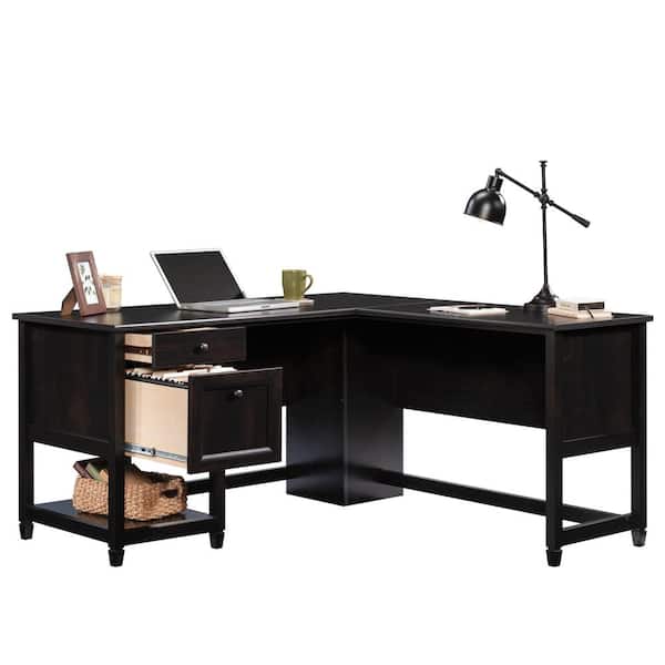Edge Water 59 in. L-Shaped Estate Black 2-Drawer Computer Desk with File Storage