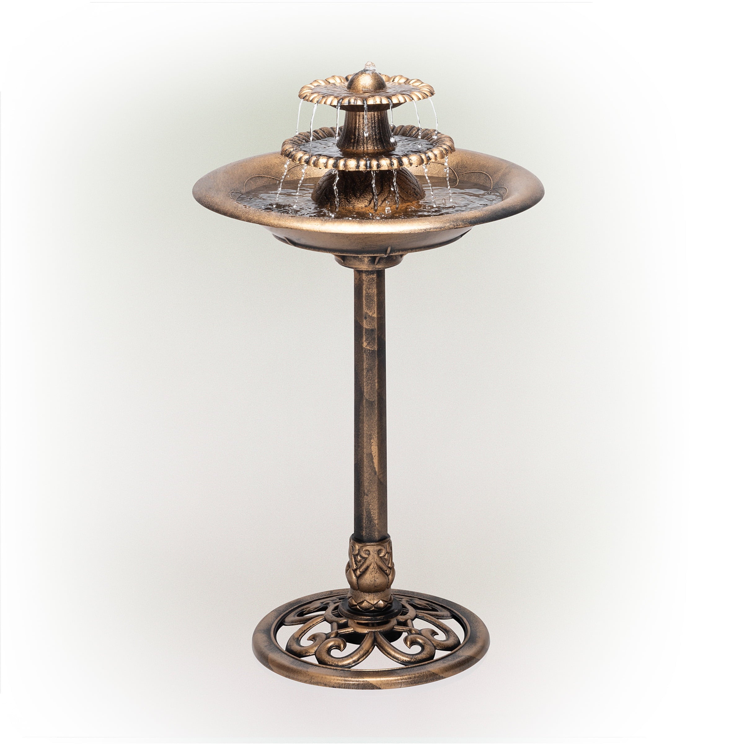 Alpine Corporation 3-Tiered Pedestal Outdoor Water Fountain and Bird Bath, Bronze