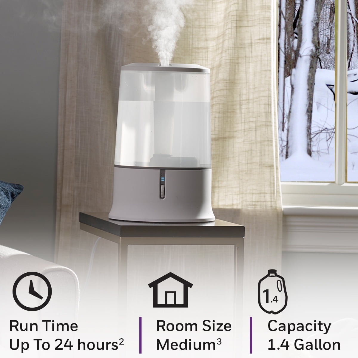 Honeywell Ultra Quiet Cool Mist Humidifier, 400 sq ft, White, HUL233W