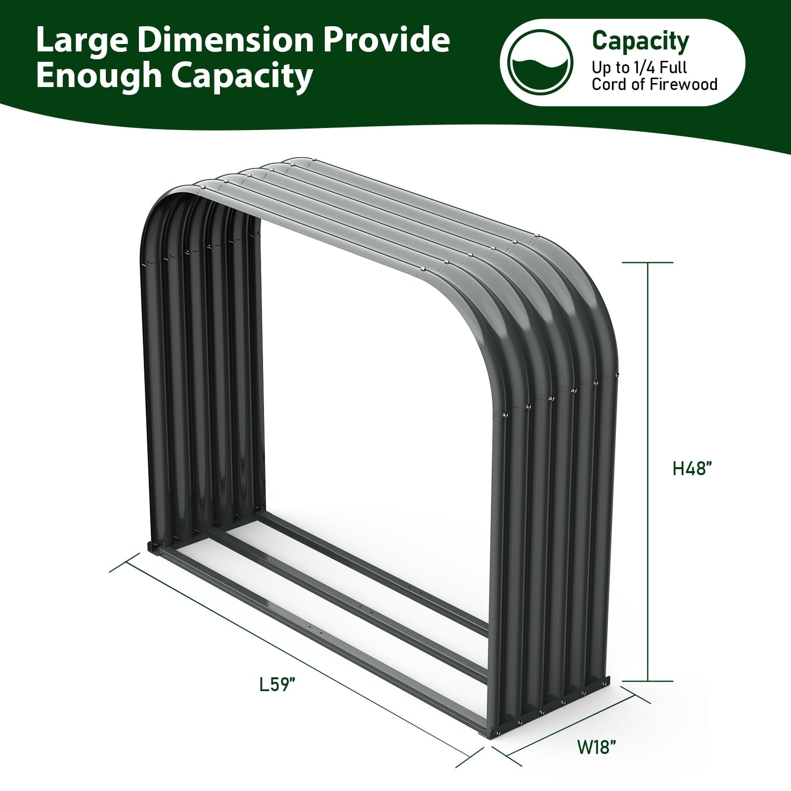 TRAMULL Galvanized Steel Firewood Storage Shed Outdoor Corrugated Metal Log Rack, Heavy Duty Log holder Lumber Storage Stand (Gray)