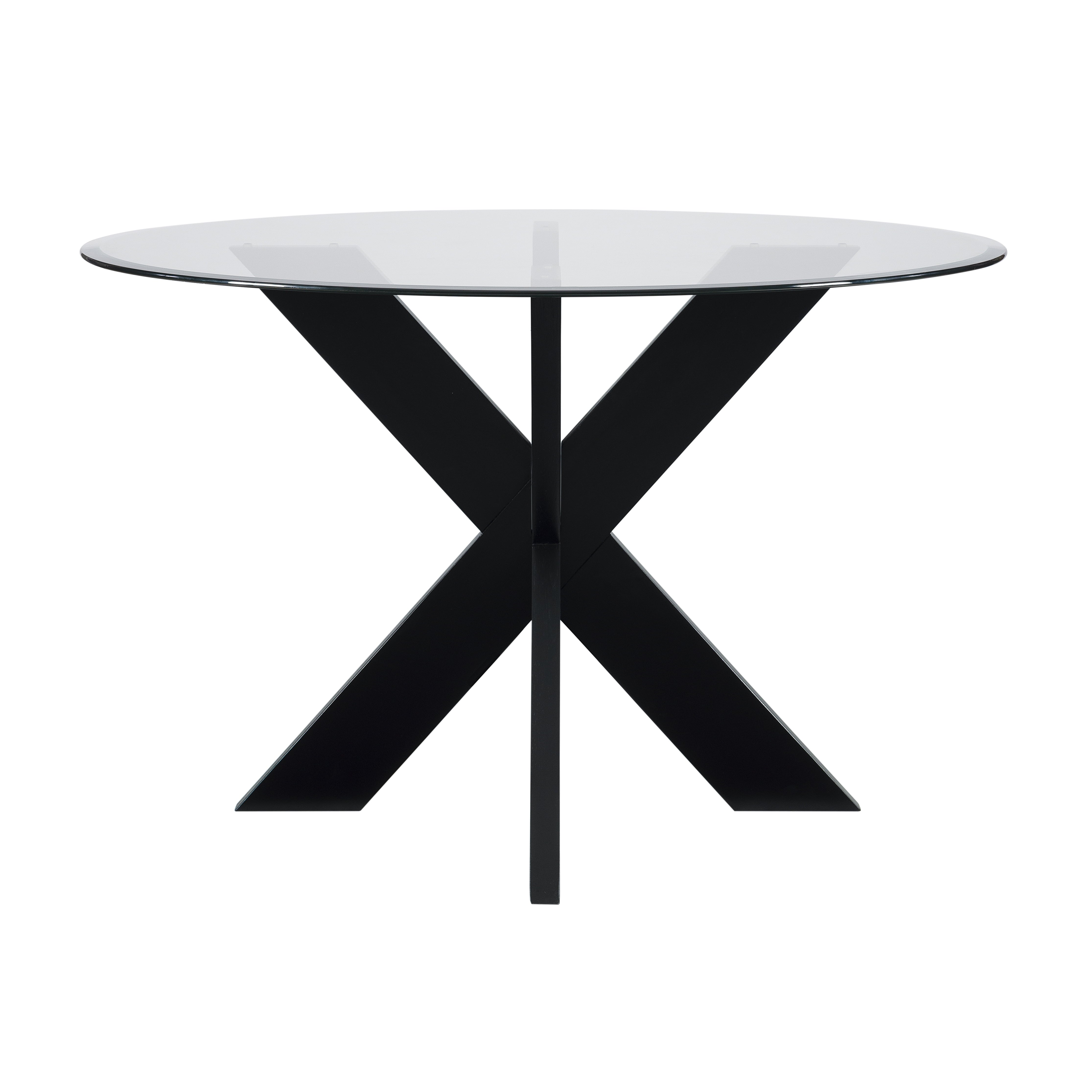 Powell Augusta Wood X-Base Dining Table with Glass Top, Black