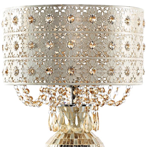 25 in. Champagne Indoor Table Lamp with Jeweled Metal and Mosaic Base