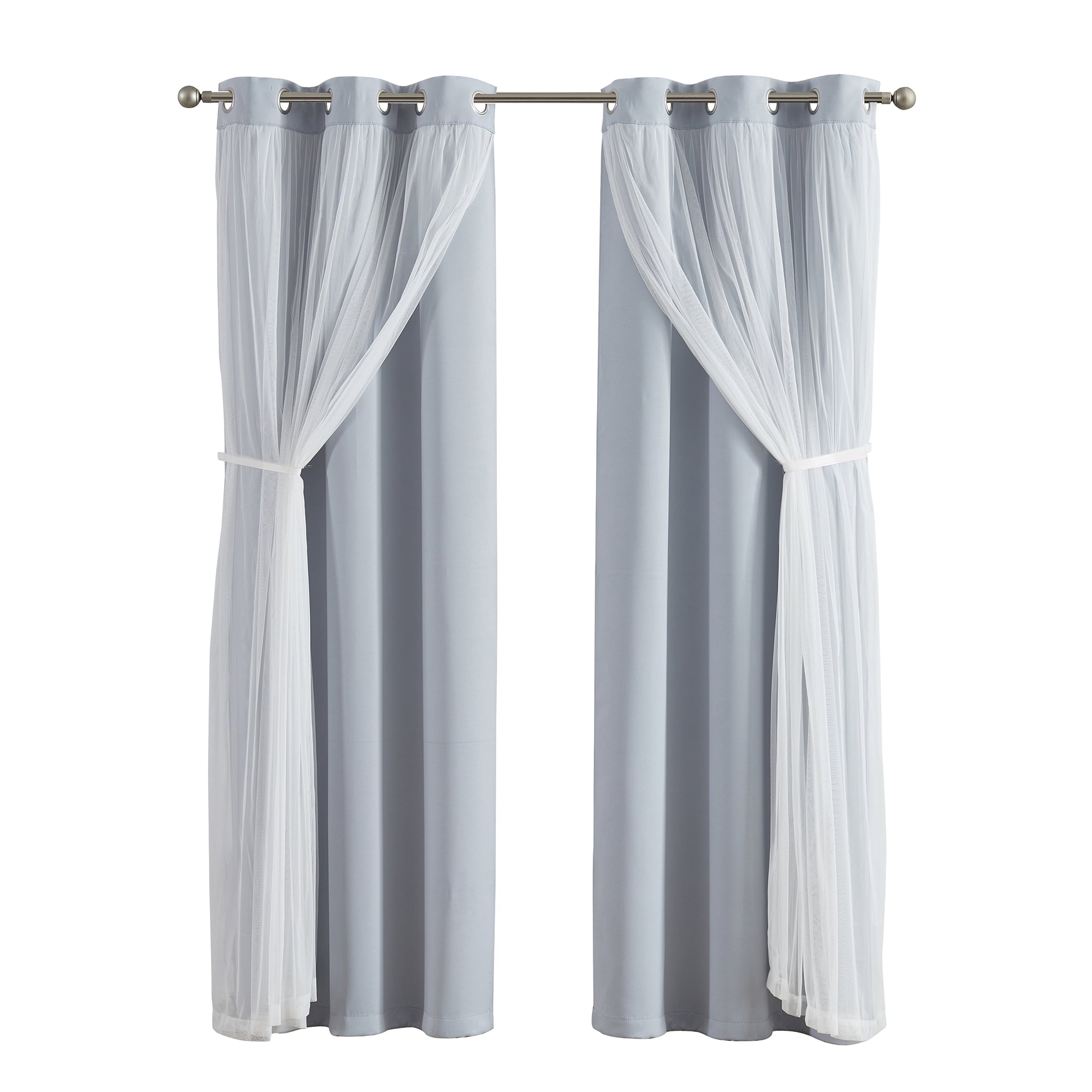 Your Zone Grey Blackout with Sheer Overlay Grommet Curtain Panel, 37
