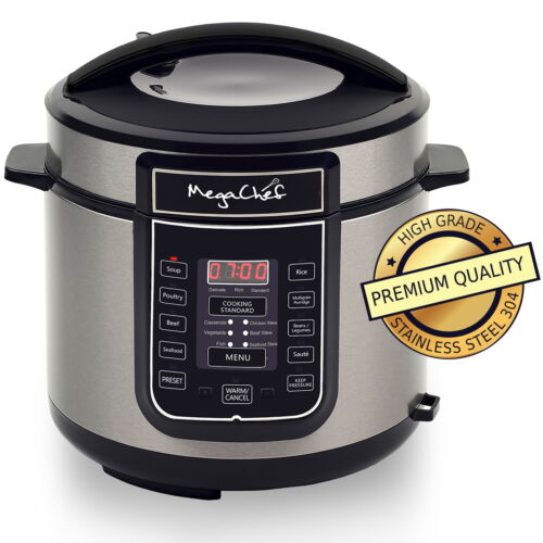 MegaChef 6Quart Electric Pressure Cooker with 14 Pre-Set Multi-Function Features