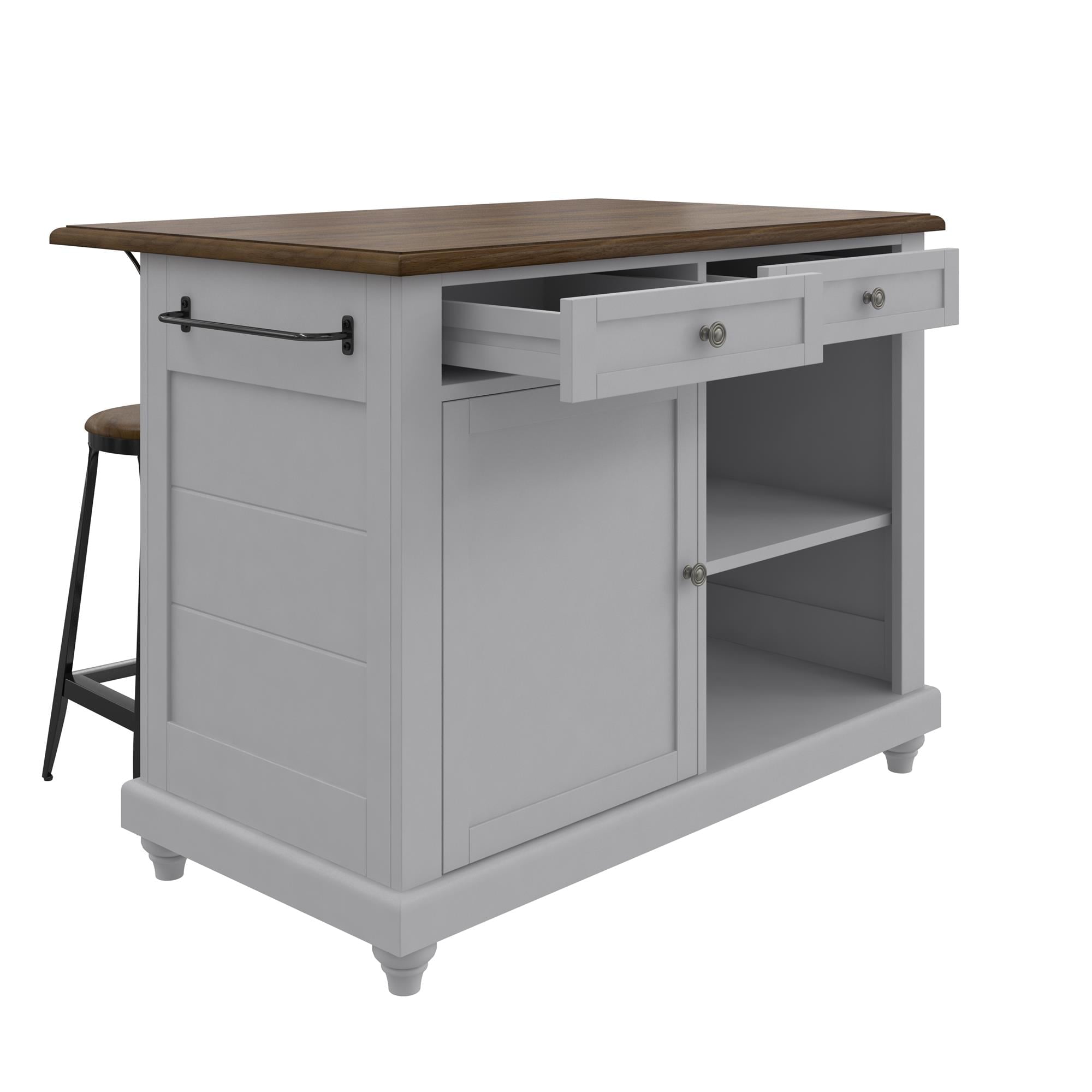 Kelsey Kitchen Island with 2 Stools and Drawers, Gray