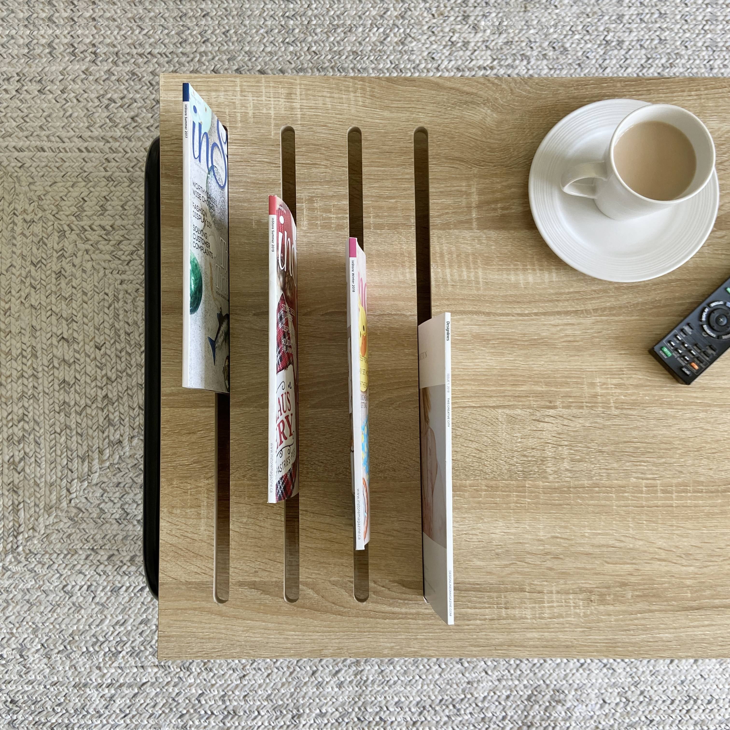 33.7-inch Rectangular Wood Coffee Table, 2 Open Shelves with 4 Slots, Modern Tea Center Table for Small Spaces Living Room, Oak