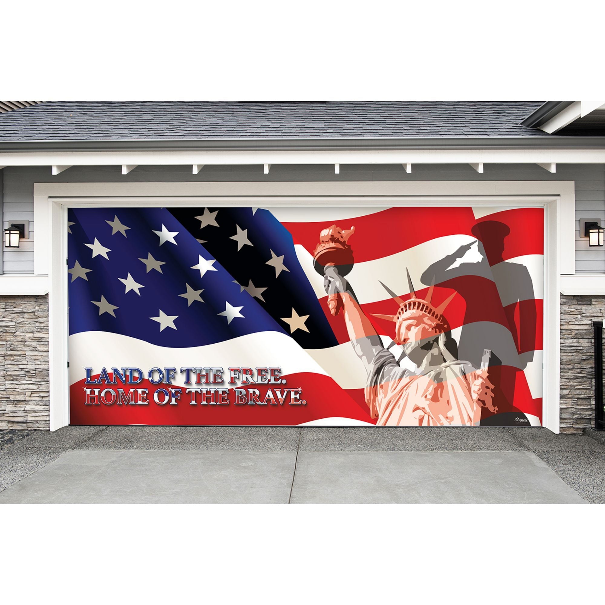 Showdown Displays 7' x 16' Red and Blue US Liberty Patriotic Single Car Garage Door Banner