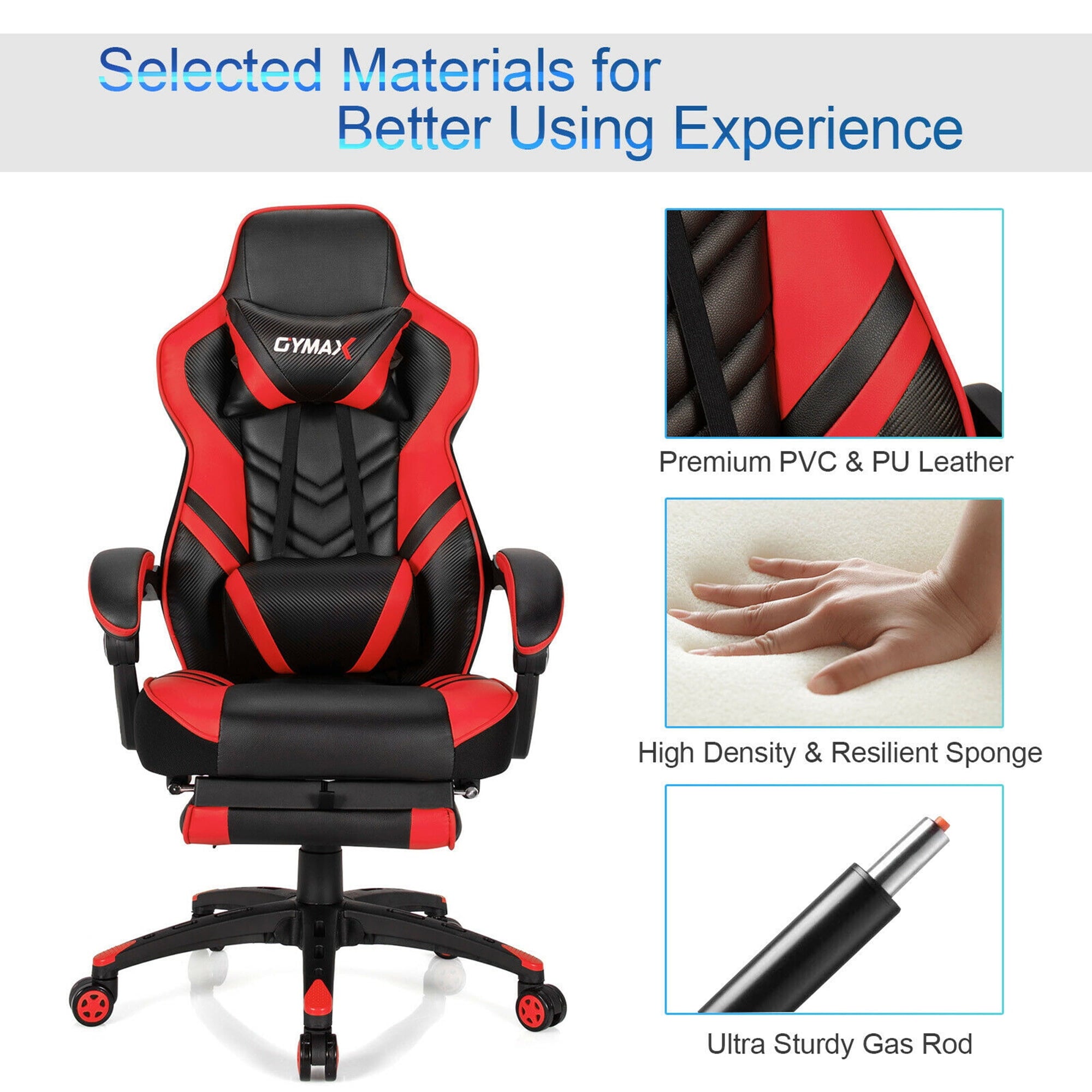 Gymax Office Computer Desk Chair Gaming Chair Adjustable Swivel w/Footrest Red