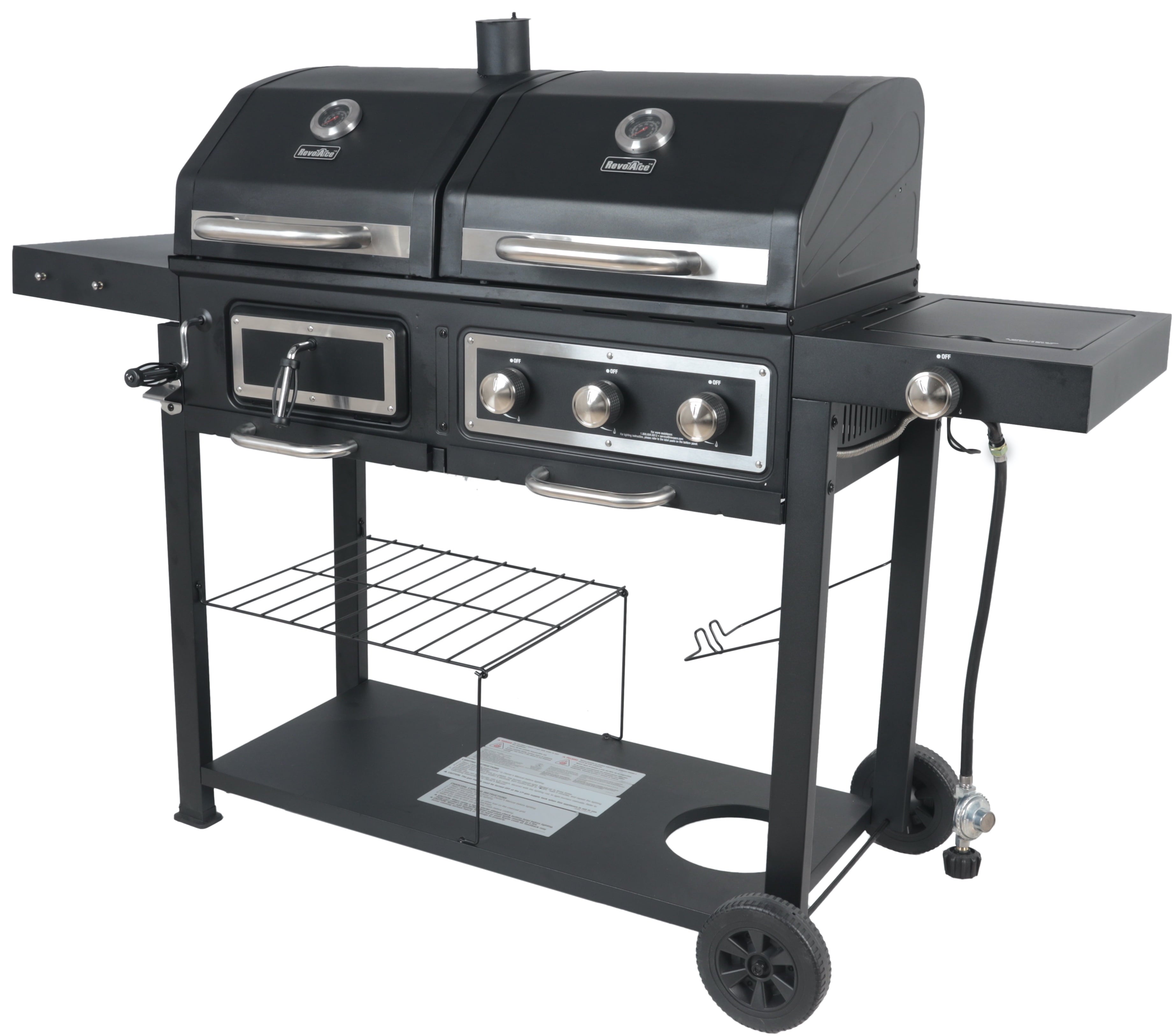 Dual Fuel Gas & Charcoal Combo Grill, Black with Stainless