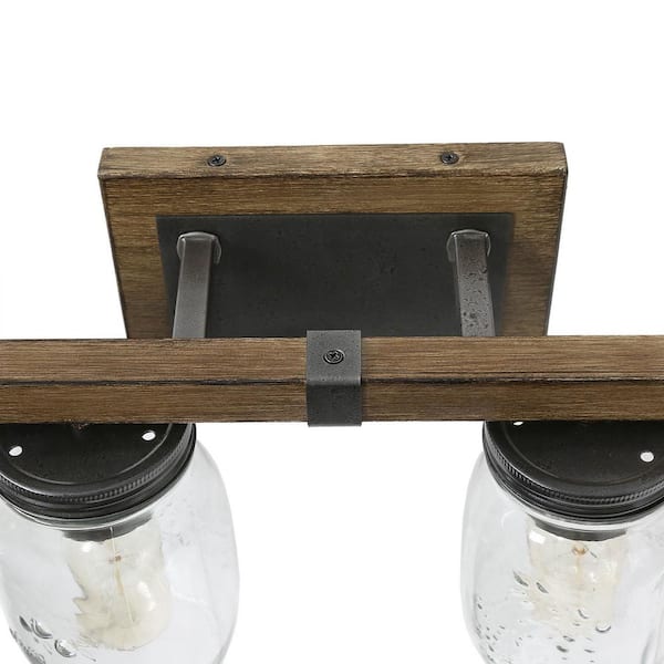 Araphi 4-Light Brushed Brown Rust Black Bathroom Vanity Light with Clear Jar Glass Shade and Painted Wood Accents Sconce