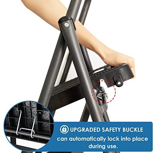 3 Step Ladder Folding Step Stool With Antislip Wide Pedal Convenient Handgrip An