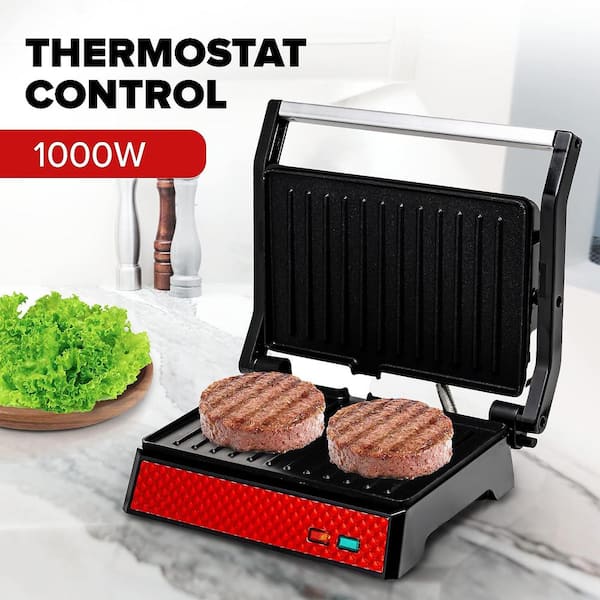 GP0540R Electric Panini Press Grill and Sandwich Maker with Nonstick Coated Plates