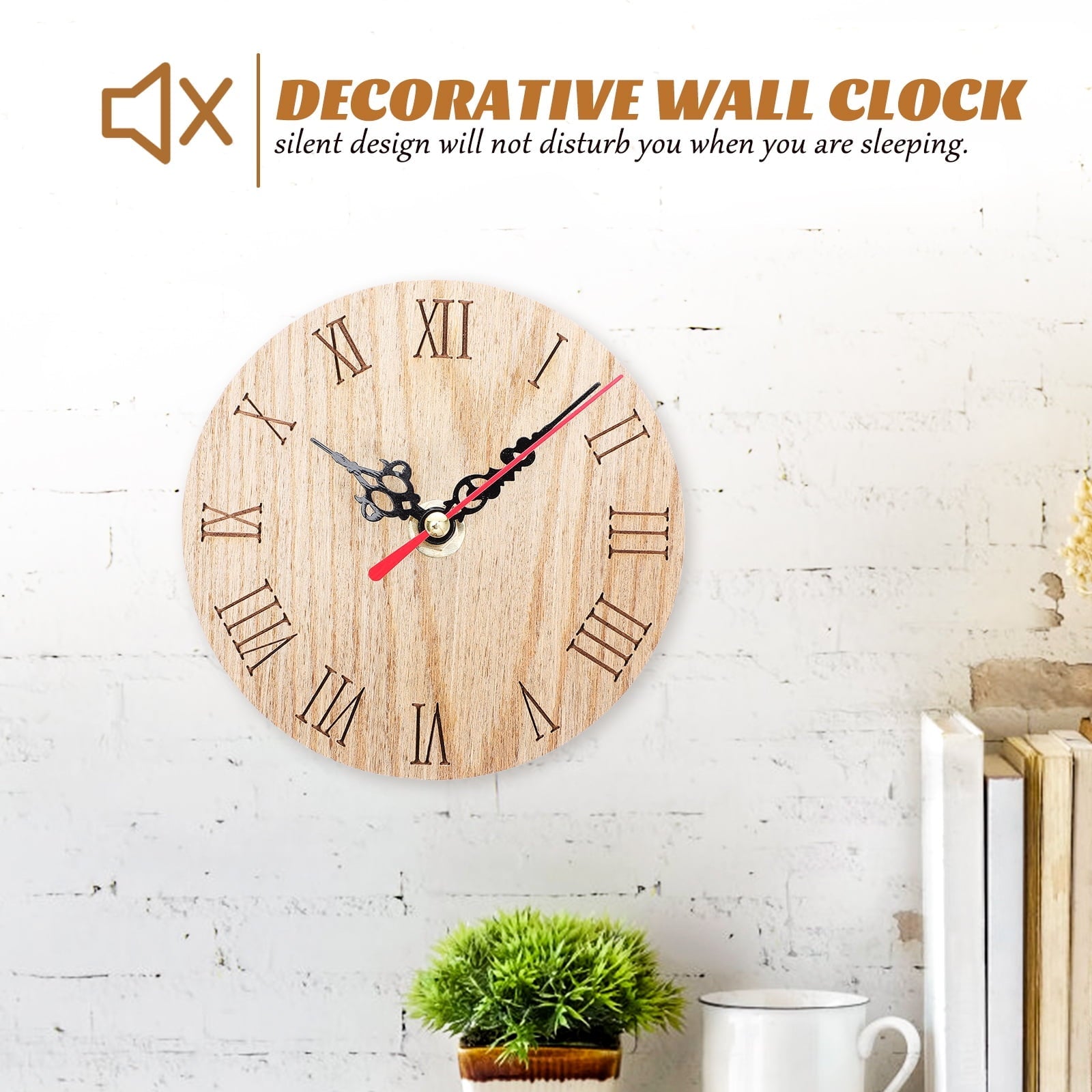 Farmhouse Wall Clock  Battery Operated Silent Non Ticking Wooden Wall Clock No Battery