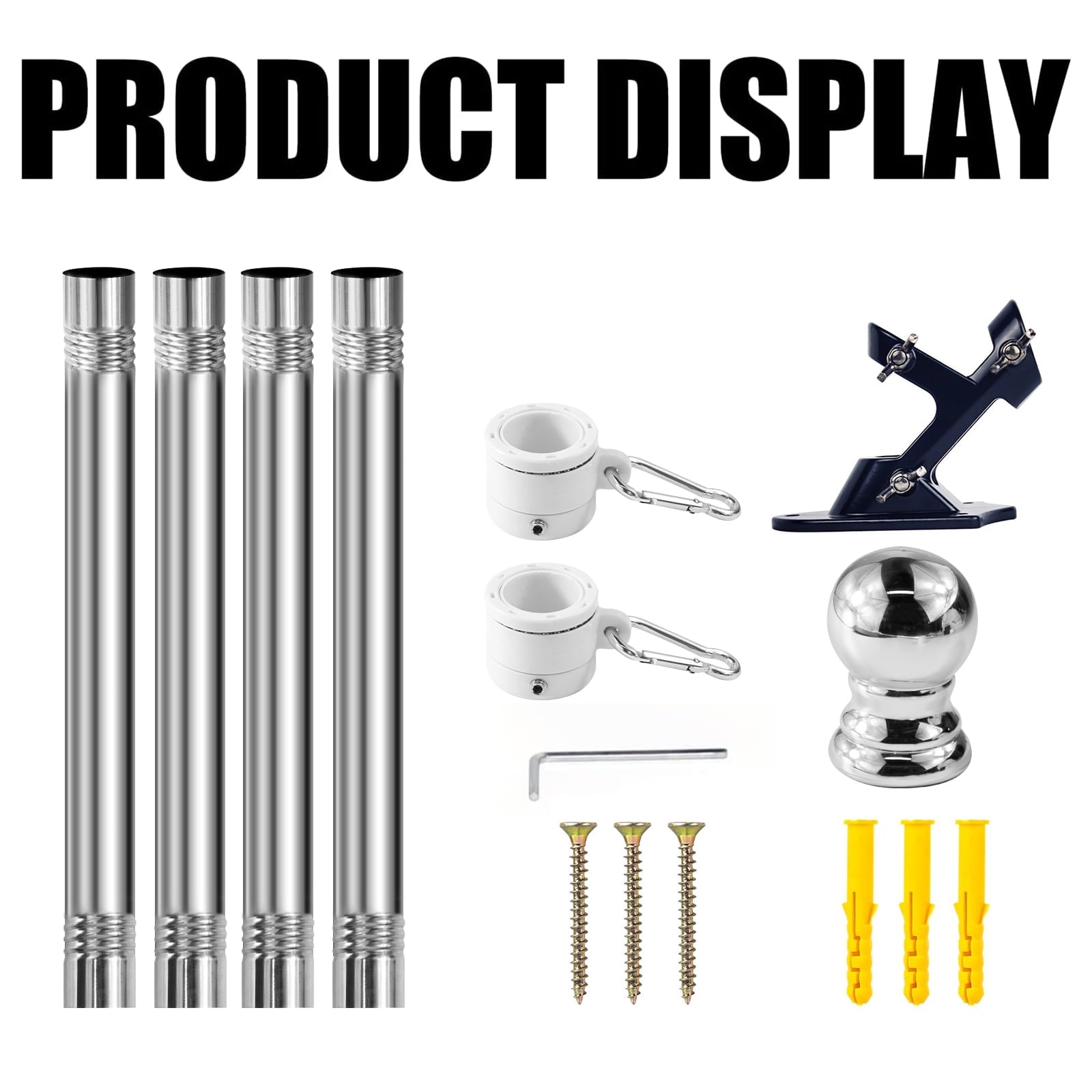 WiseWater 5ft Tangle Free Spinning Flag Pole Kit, Stainless Steel Flagpole with 3x5ft American Flag, Silver