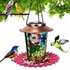 Luniquz Solar Bird Feeder Ourdoor, Solar Metal Waterproof Outside Wild Bird Feeders for Outdoors Hunging, Gifts for Bird Lovers, Lantern Light, Garden Backyard Decoration, Bronze