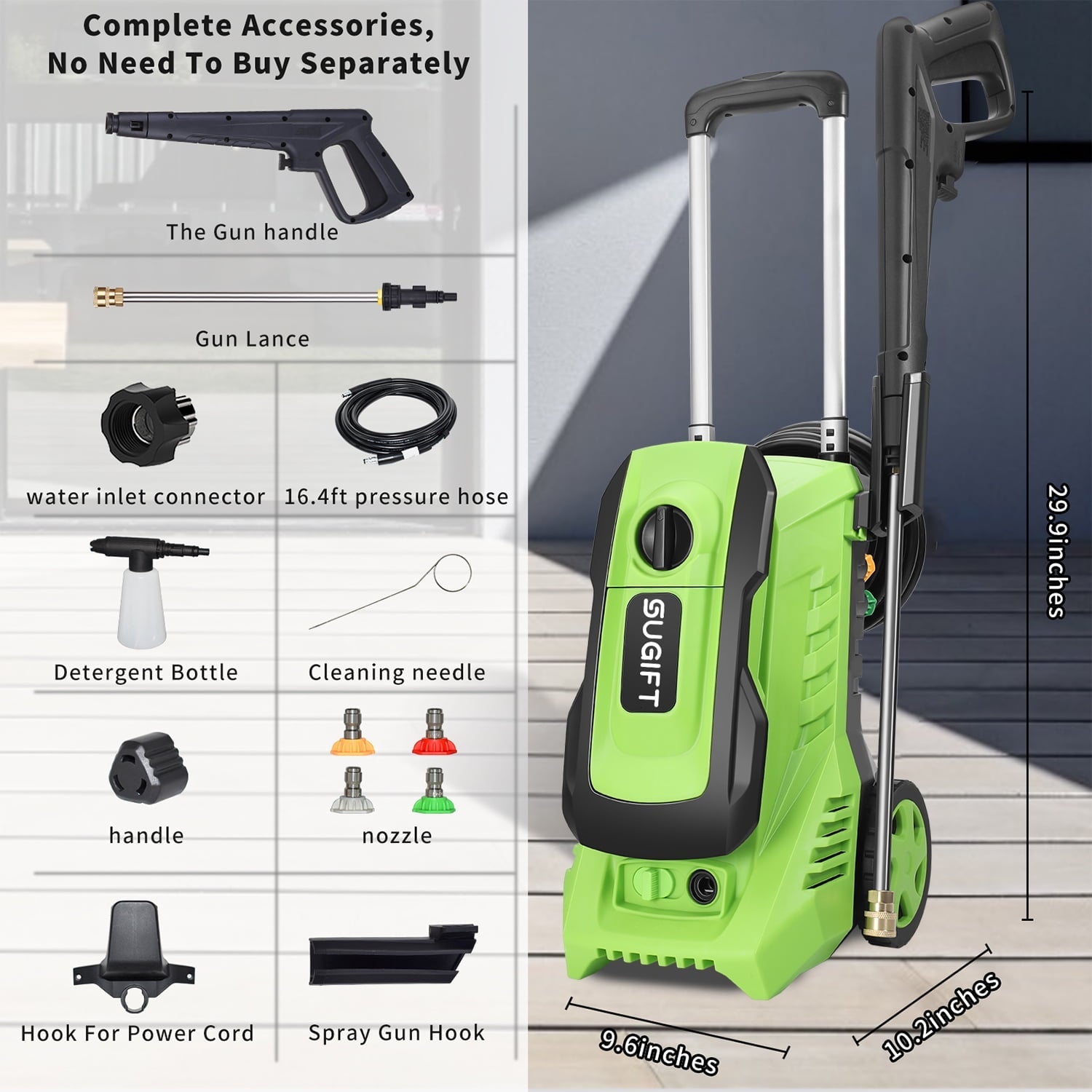 SUGIFT Electric Pressure Washer, 3300 PSI Max, 2.0 GPM Max