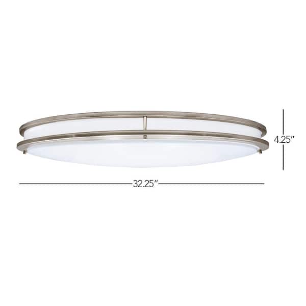 32 in. Oval LED Ceiling Mount Fixture, Dual Ring Satin Nickel, Dimmable, 3 CCT 3000K-5000K, 5500 Lumens