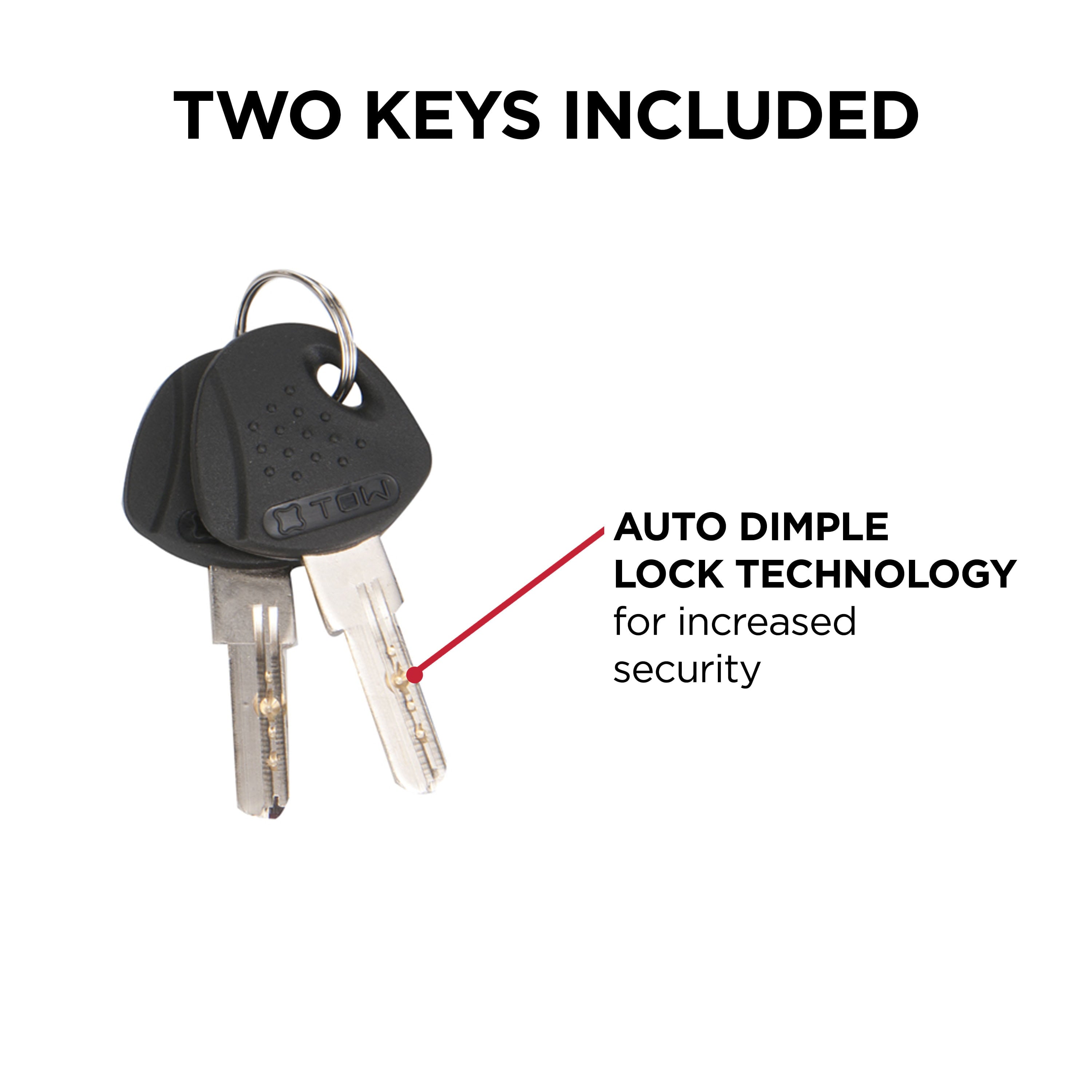 TowSmart Locking Hitch Pin, 1/2in and 5/8in Pin, Stainless Steel, 7276, 2.75in Span, Includes 2 Keys