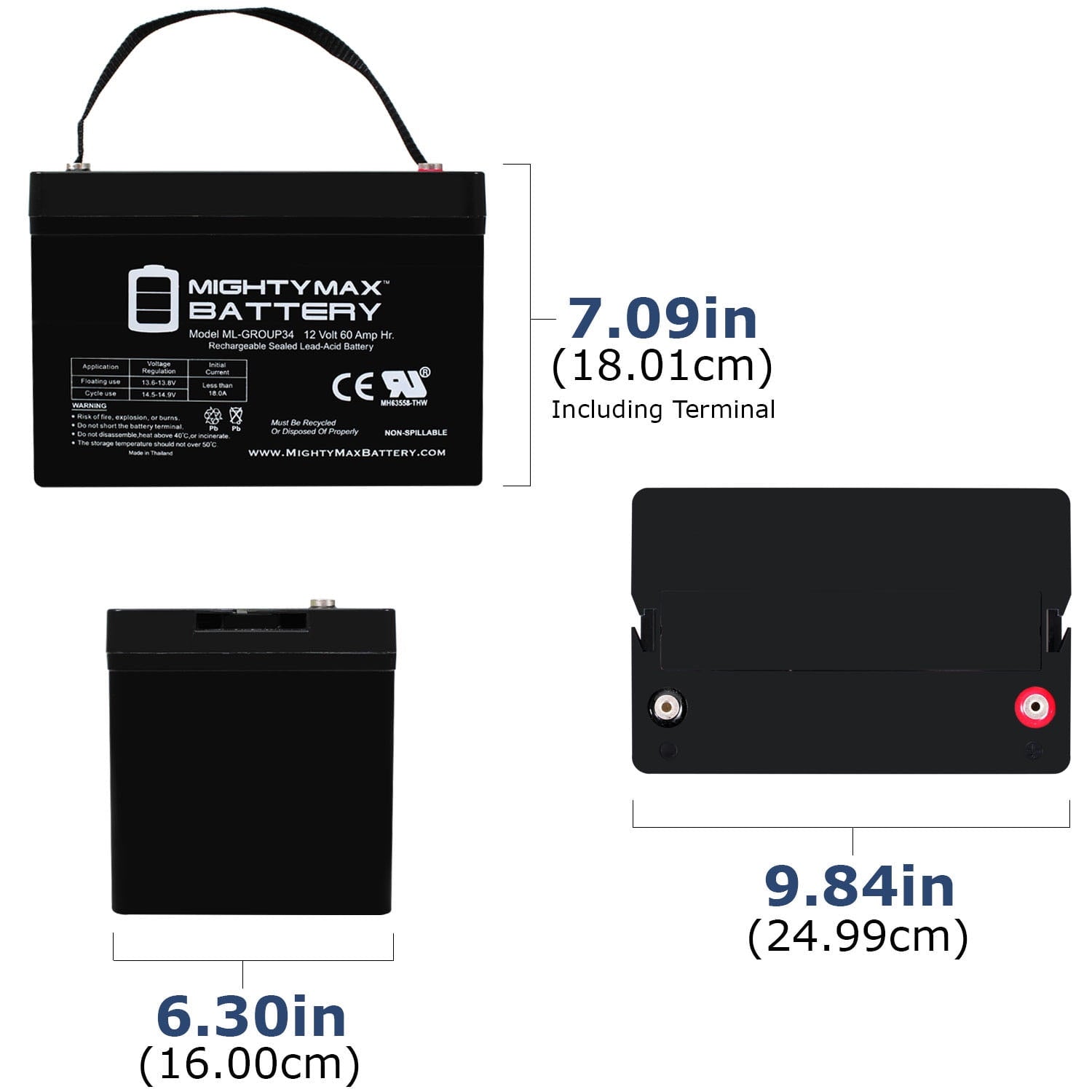 12V 60Ah Group 34 Replacement Battery For Power Wheelchair